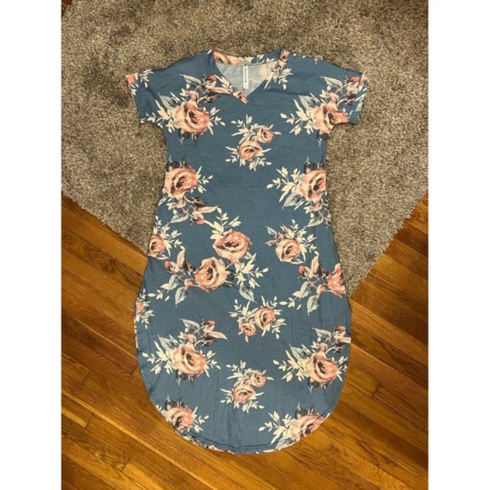 Blue Floral T-Shirt Dress size Small